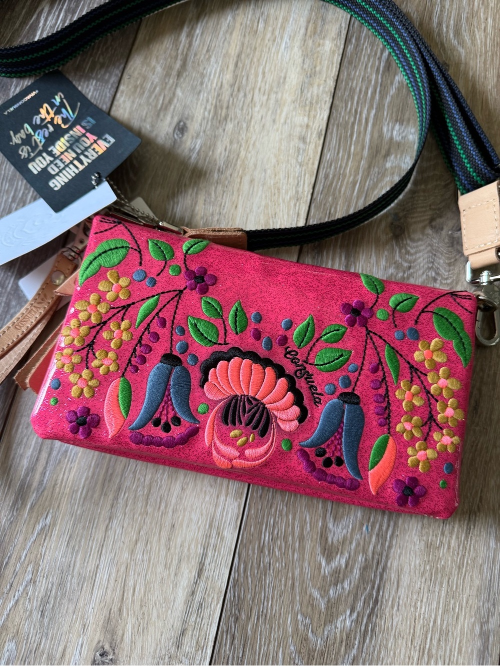 NWT ✨Consuela✨ Bright Pink Floral Embroidered Midtown Crossbody Bag